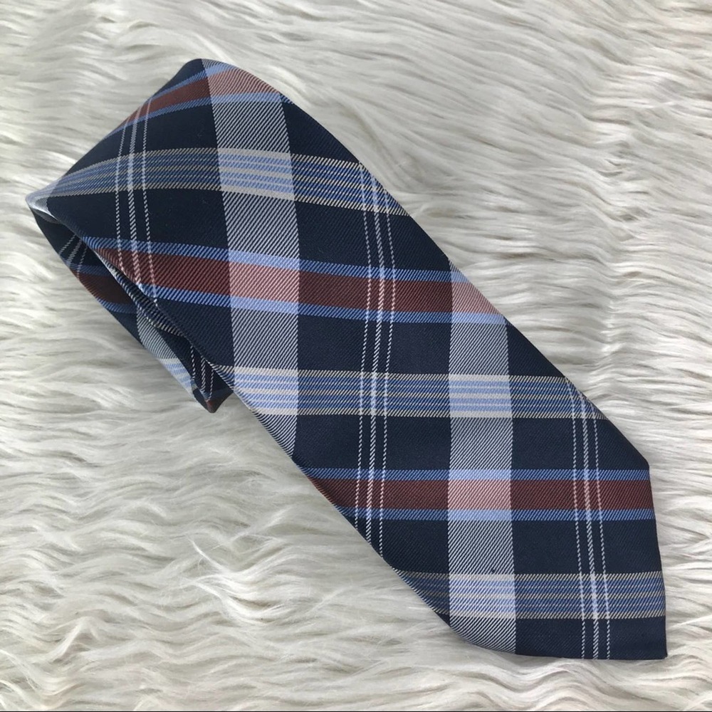 Enro blue orange plaid 100% silk tie